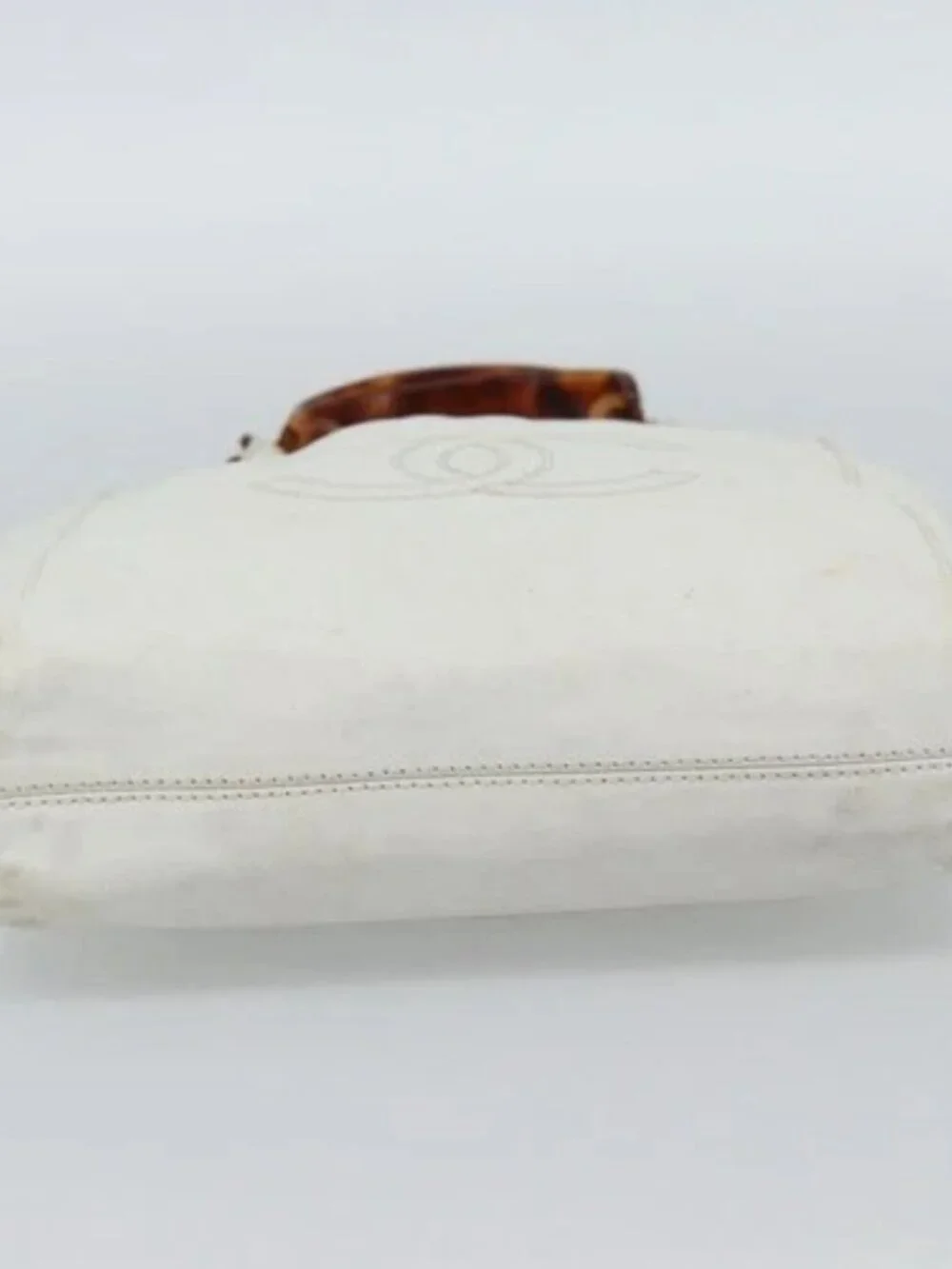 CHANEL Chain Hand Bag Leather White CC Auth 188392A